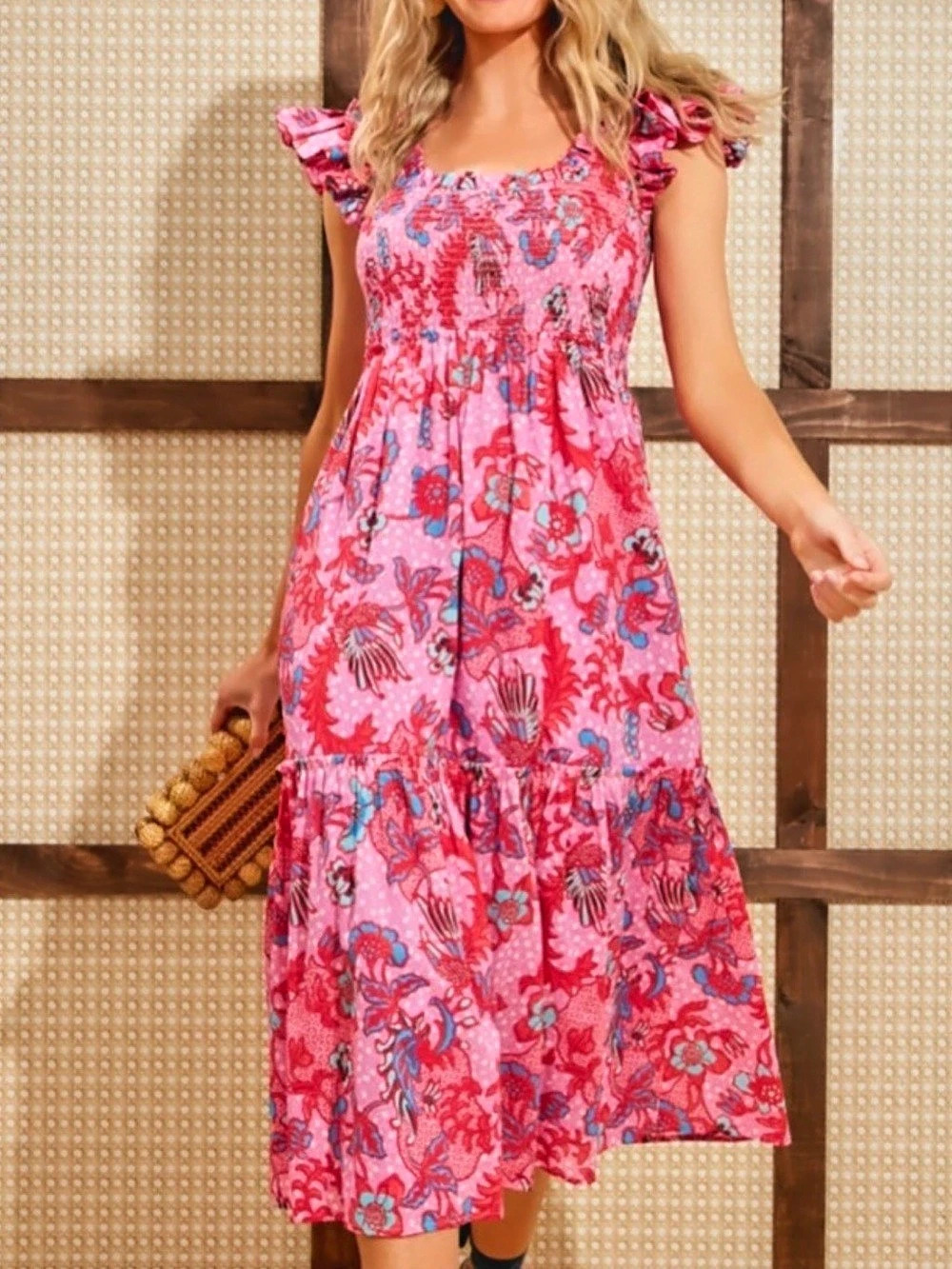 Tuckernuck Floral Midi Dress in Pink & Blue Size XS Like New